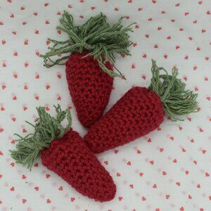Crochet Catnip Strawberry Valentines Day Cat Toys Set of Three HANDCRAFTED